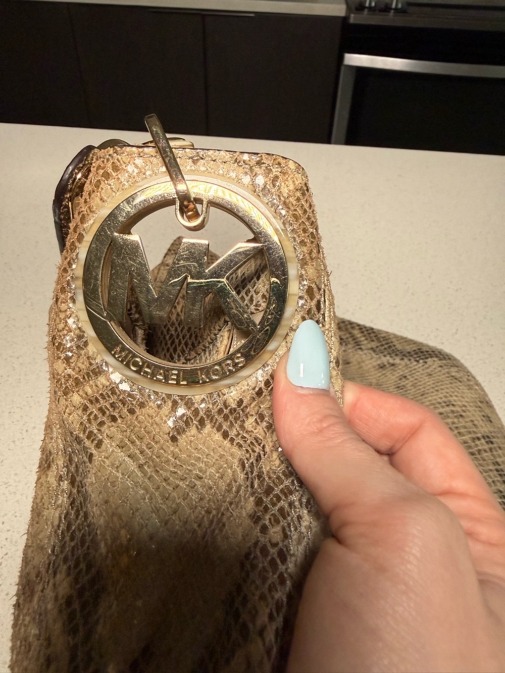 Michael Kors Fulton Brown Snakeskin Hobo Shoulder Bag - Picture 3 of 5